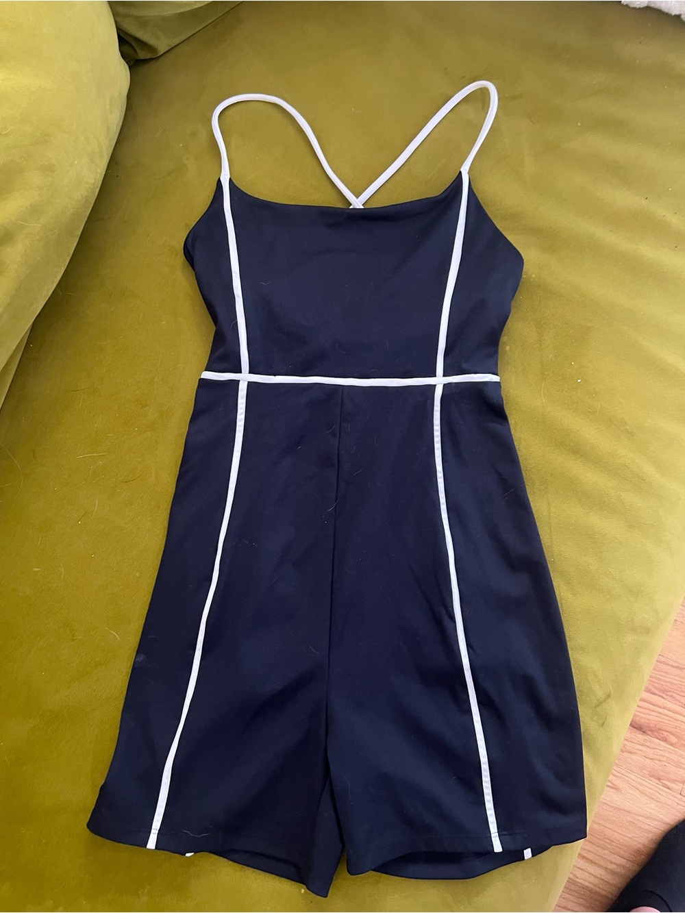 Oysho Black Spaghetti-Strap Activewear Onesie with White Piping